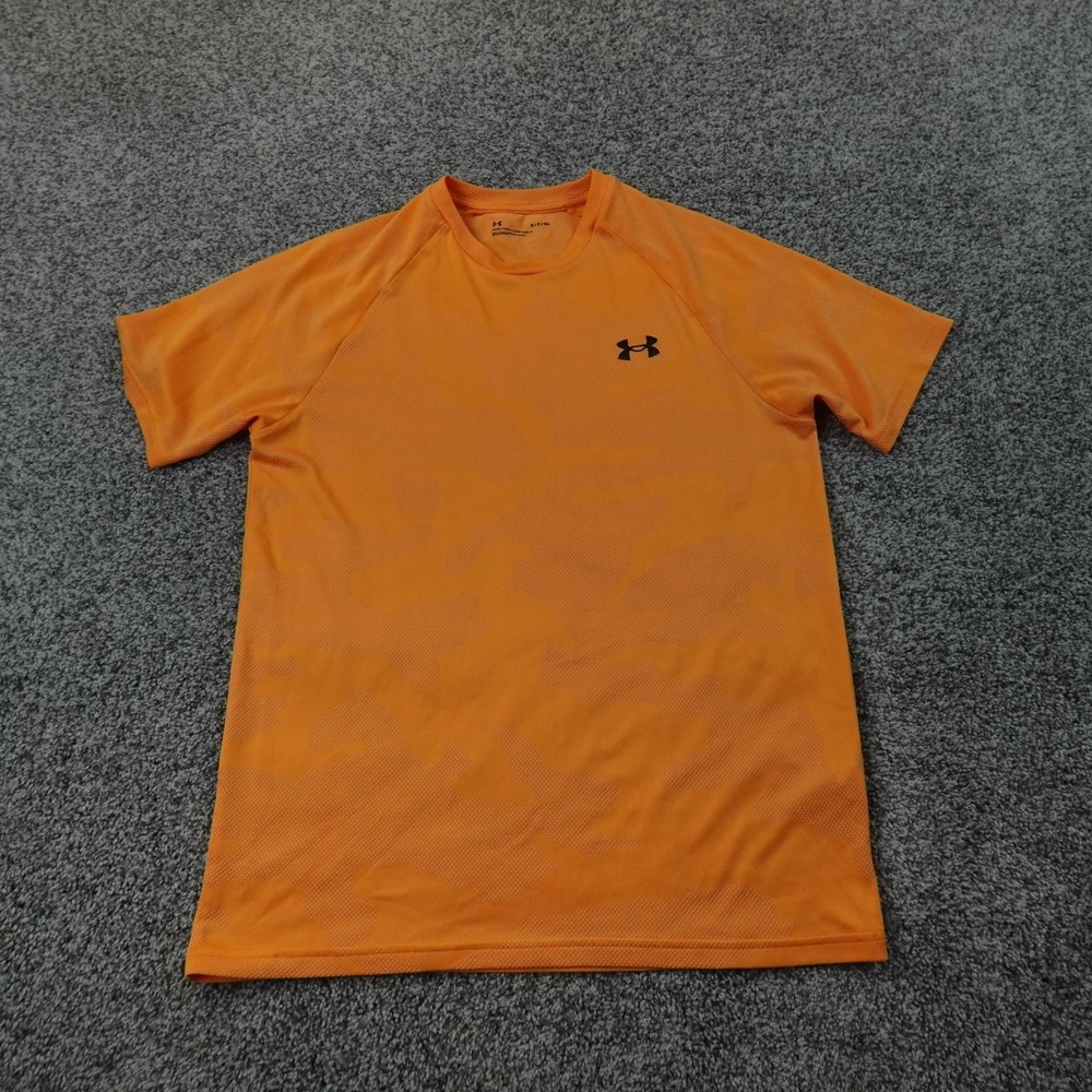 Under Armour Shirt Mens S Orange Loose Camo Performance Athletic Workout Gym Tee